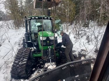 Trenary Northern Trails Snowmobile Club John Deer Groomer Tractor Stuck